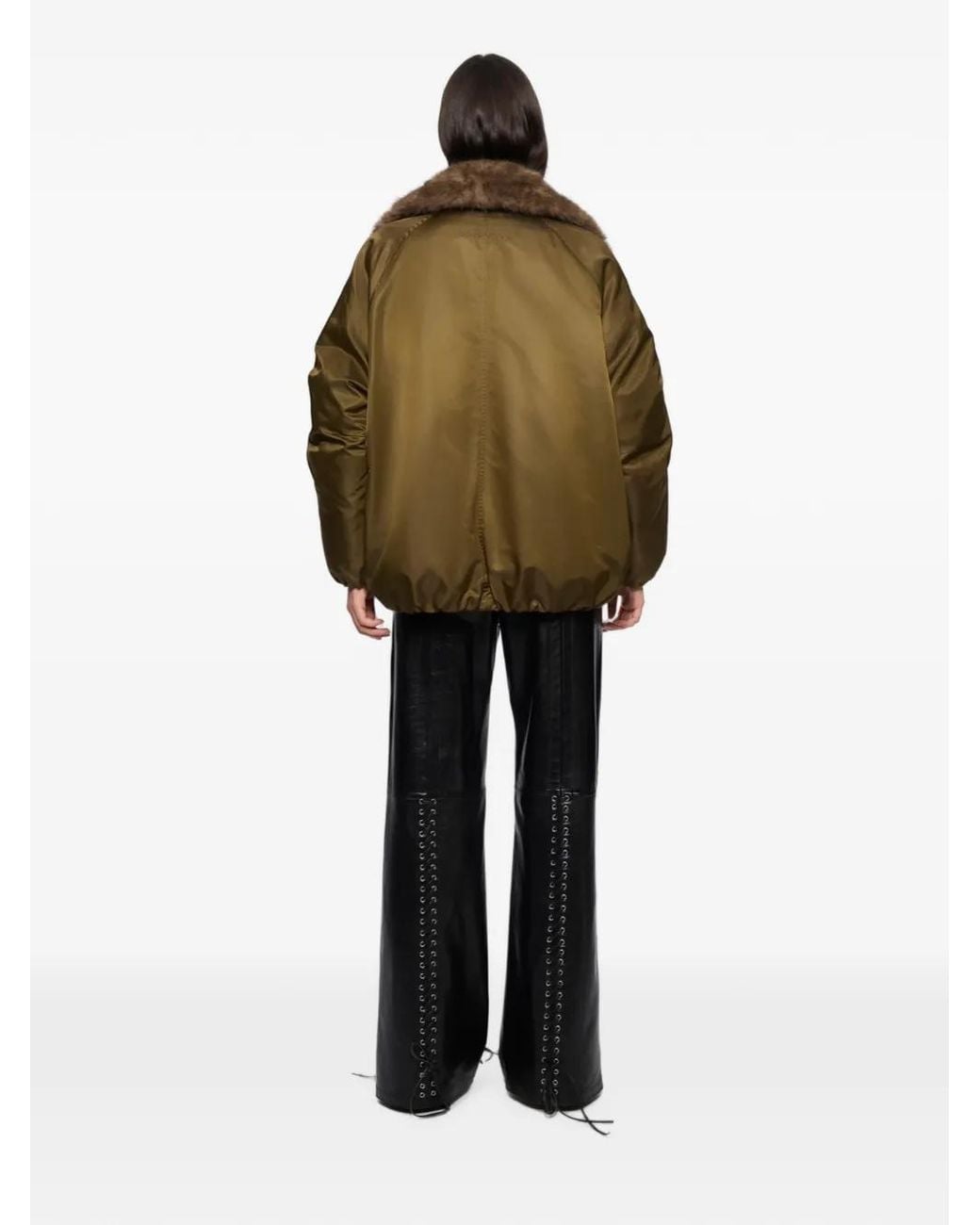 Stand Studio Green Thilda Faux-Fur Trim Coat