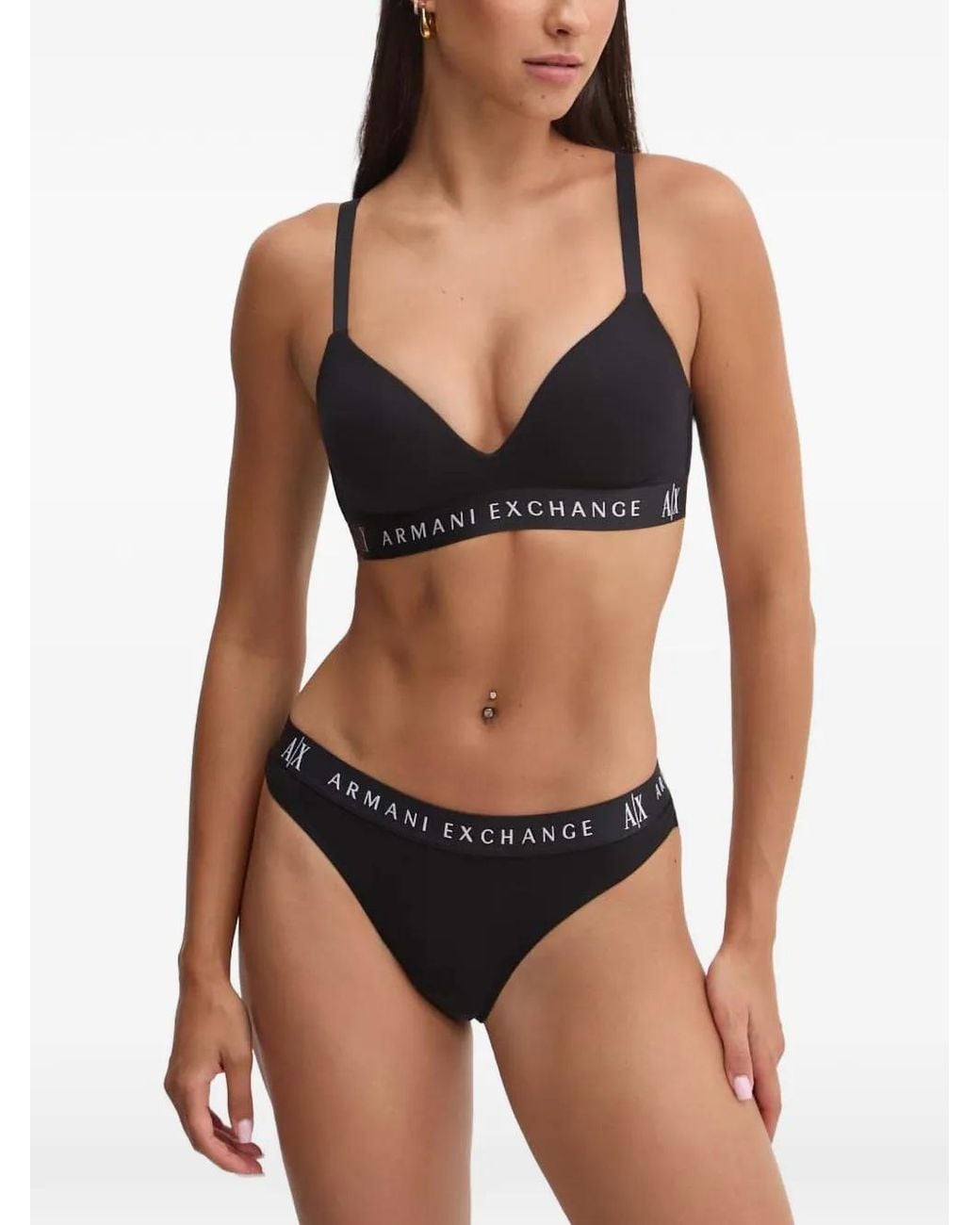 ARMANI EXCHANGE Black Logo-Tape Triangle Bra