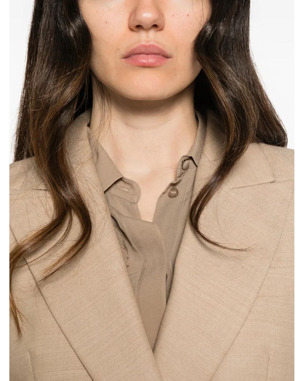 Marella Natural Double-Breasted Peak-Lapel Blazer