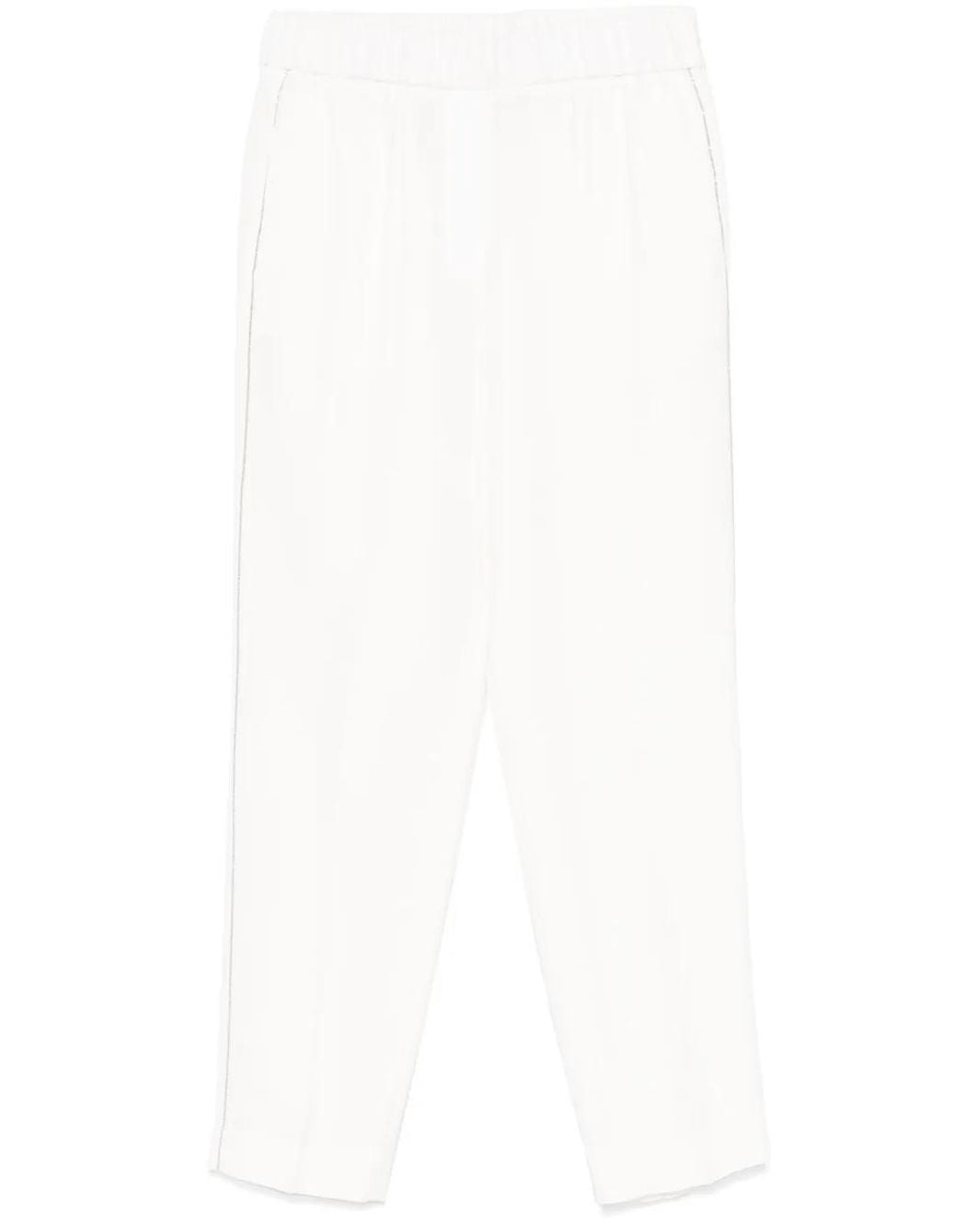 Peserico White Beaded Trim-Detail Trousers