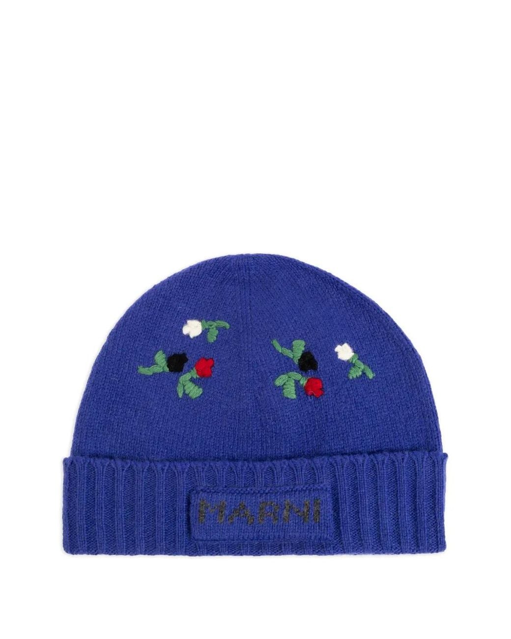 Marni Blue Bonnet En Laine À Broderie Florale Et Bord Côtelé for men