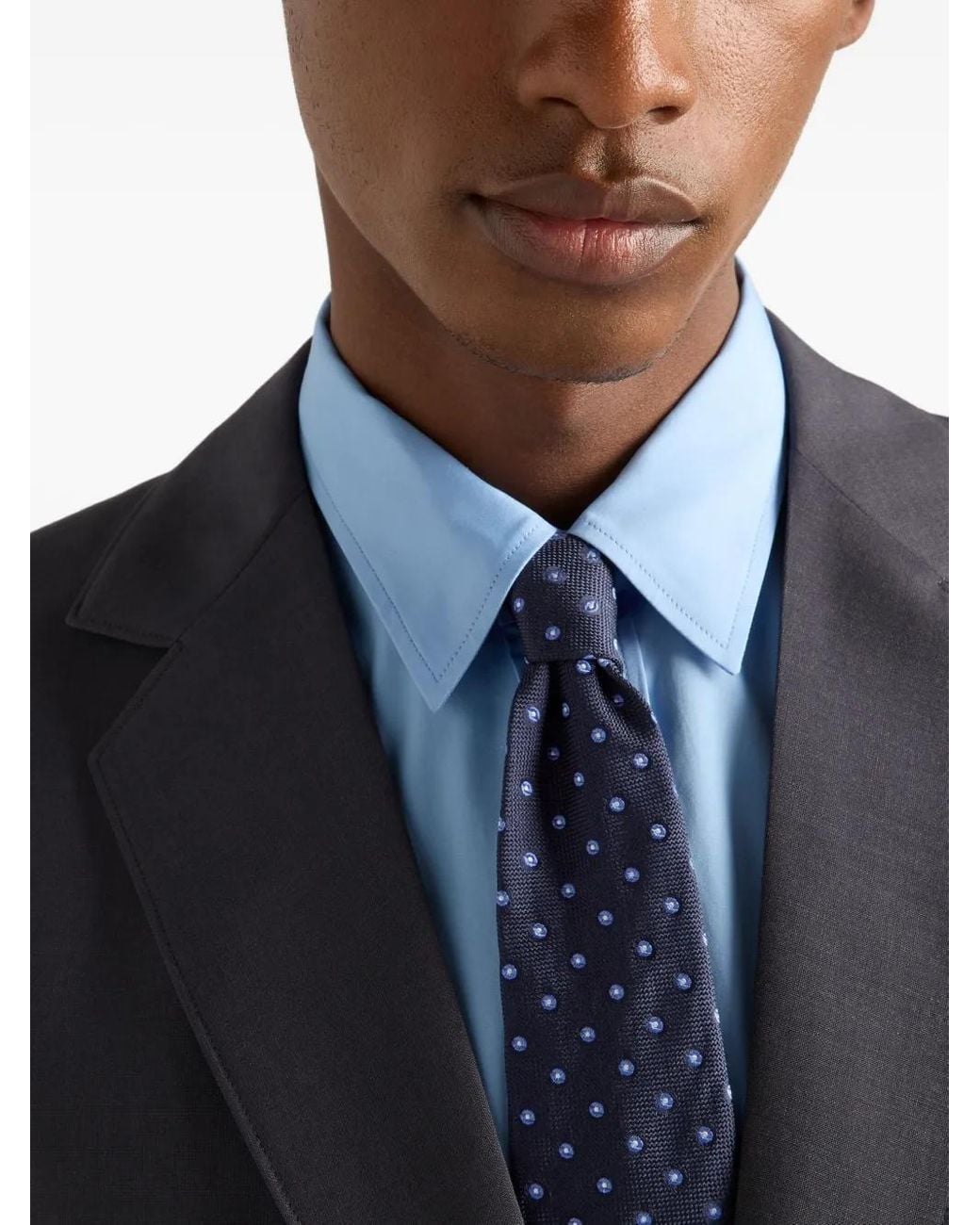 Prada Blue Dot-Pattern Silk Tie for men