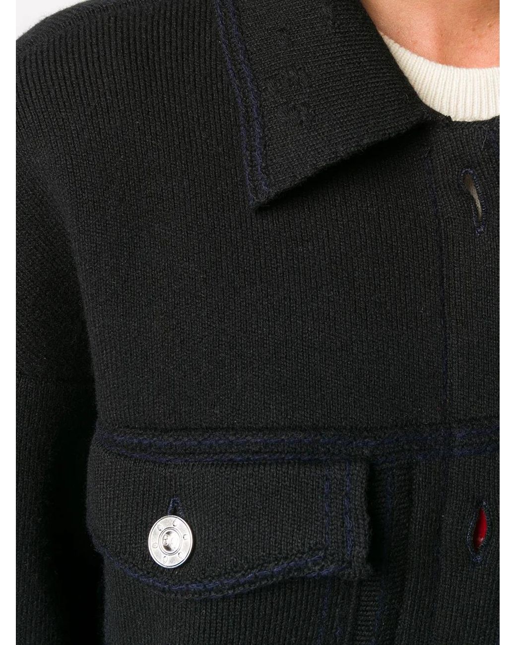 Barrie Black Contrast-Stitching Denim-Effect Jacket