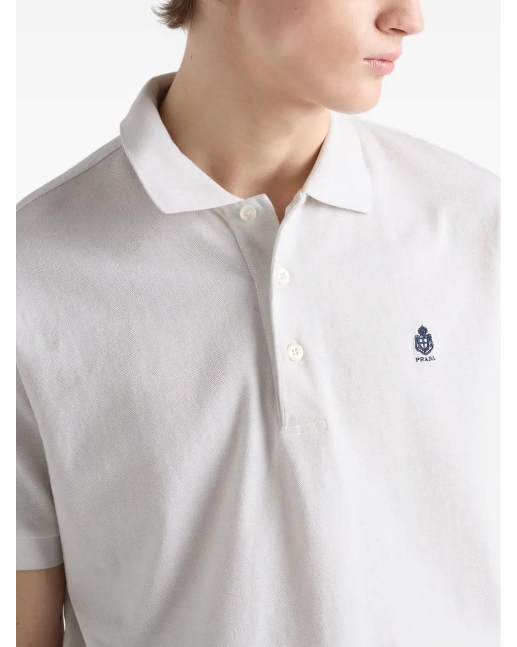 Prada White Garment-Dyed Cotton Polo Shirt for men