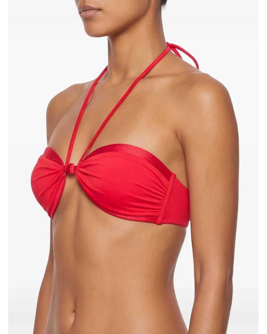 Cult Gaia Red Euphrasia Beaded Bikini Top