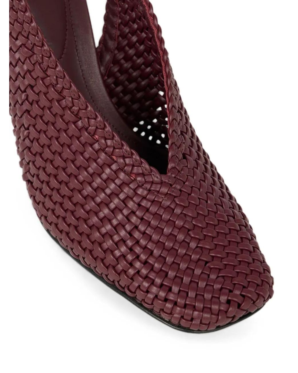 Etro Purple High-Heeled Burgundy Woven Faux Leather Slingback Pumps With Closed Squared Toe