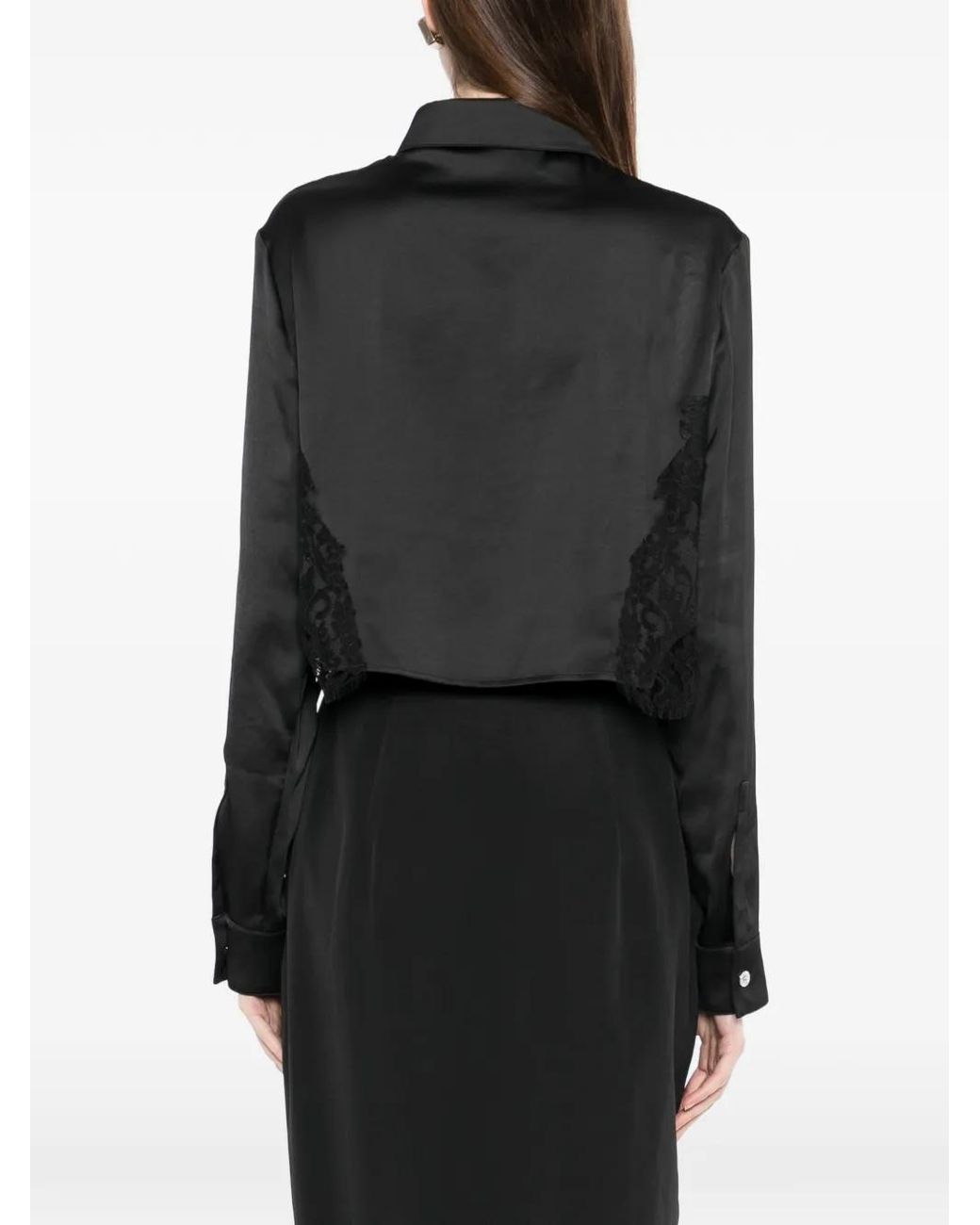 Versace Black Lace-Trim Satin Crop Shirt