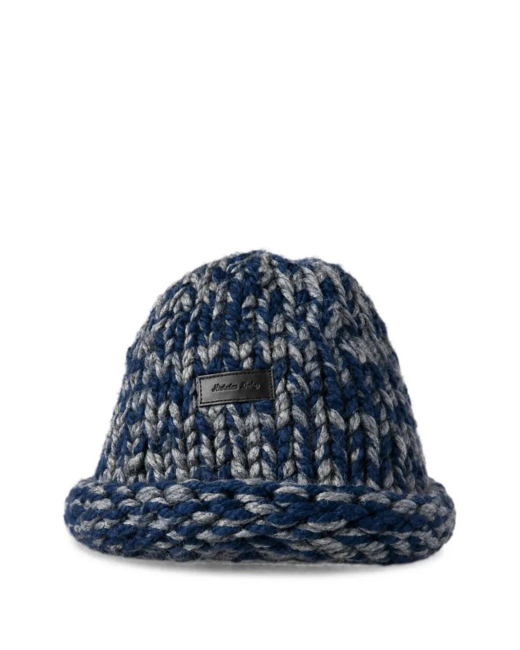 Nicholas Daley Blue Rebel Chunky-Knit Logo-Patch Beanie Hat for men
