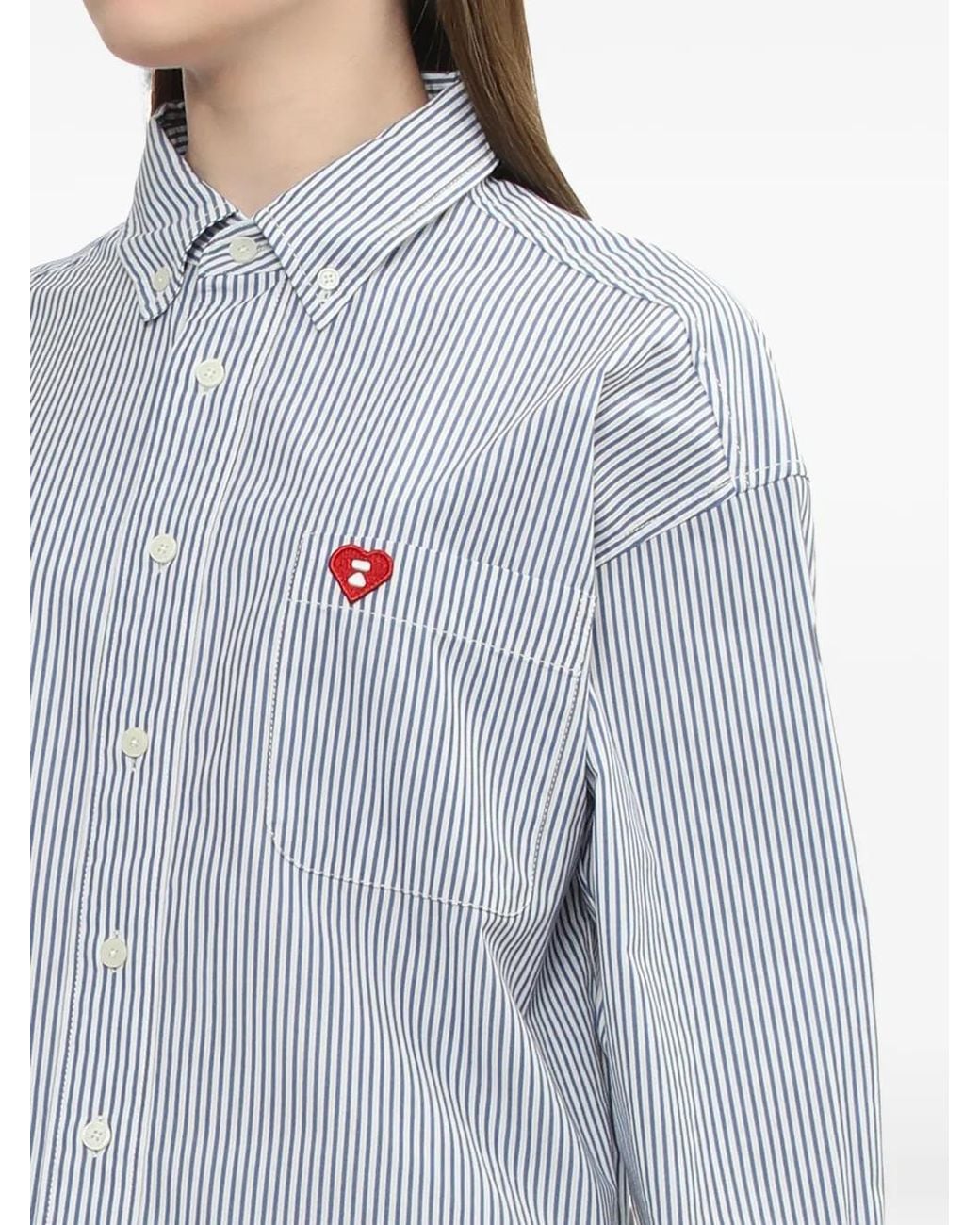 AAPE BY A BATHING AP Blue Heart-Patch Striped Shirt