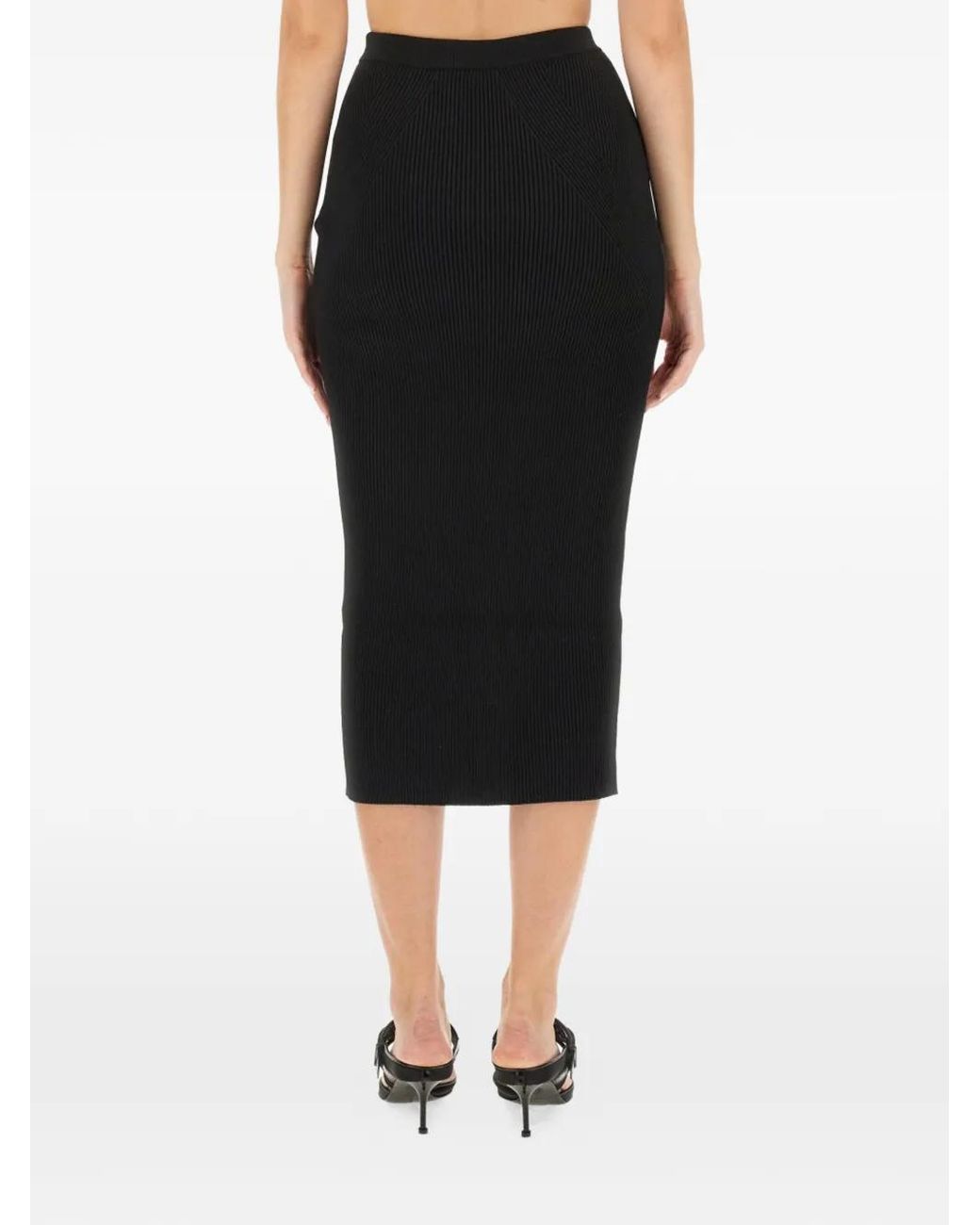 McQueen Black Knitted Pencil Midi Skirt