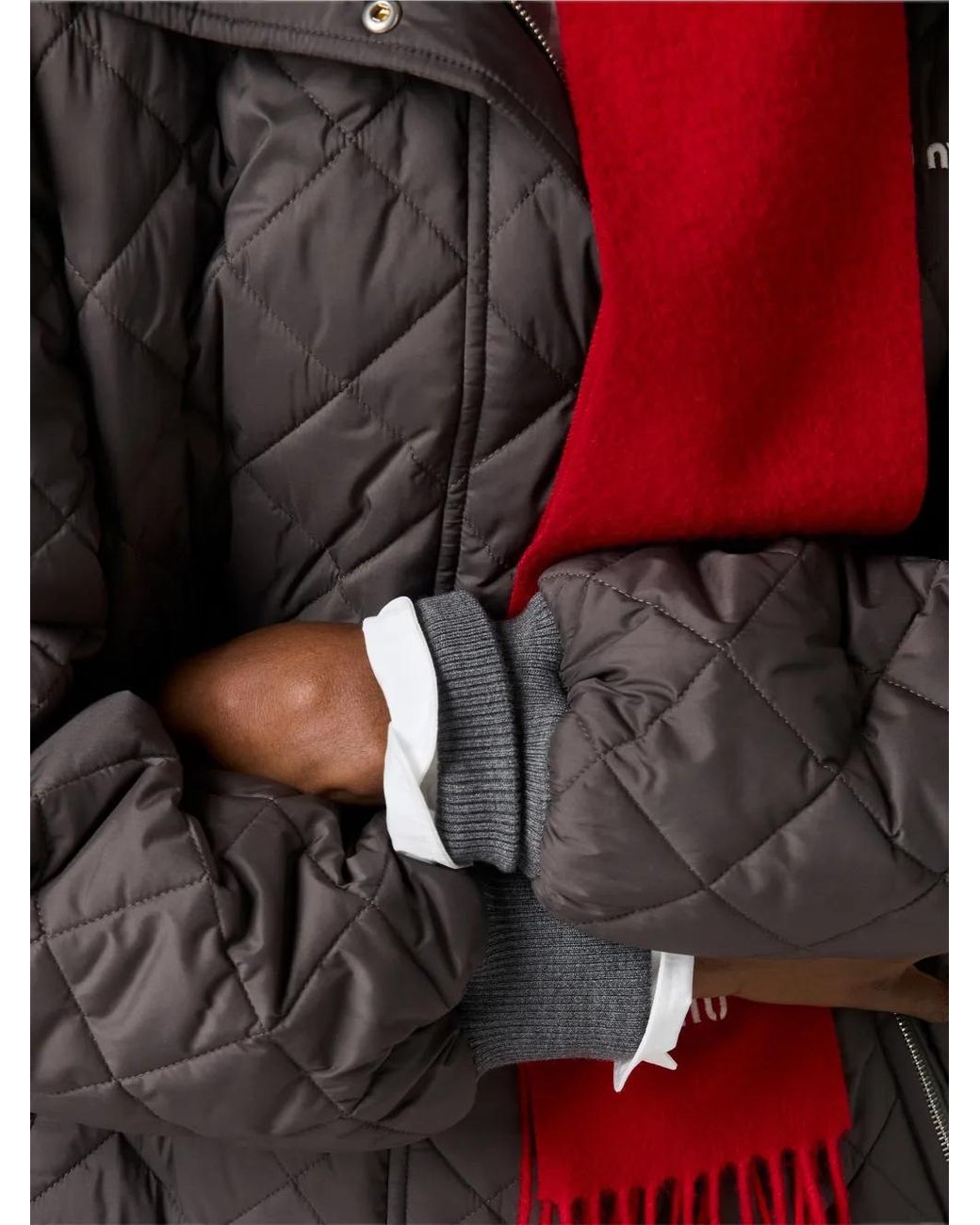 Miu Miu Gray Technical Pongé Down Jacket
