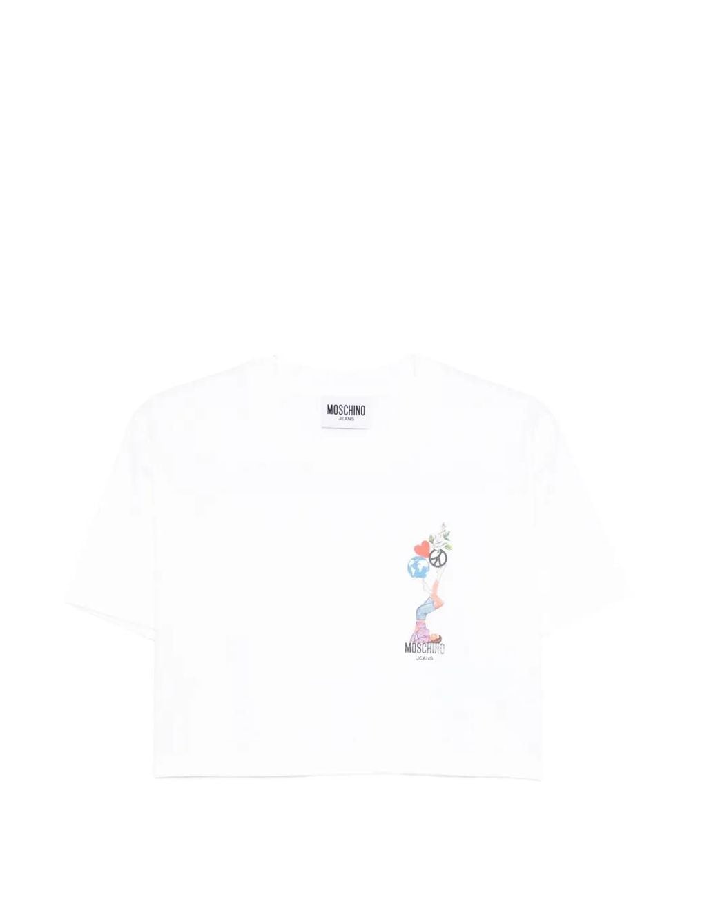 Moschino White Cropped T-Shirt With Playful Graphic Accents