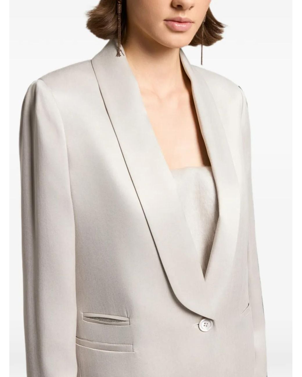 Peserico White Shawl-Lapel Single-Breasted Jacket