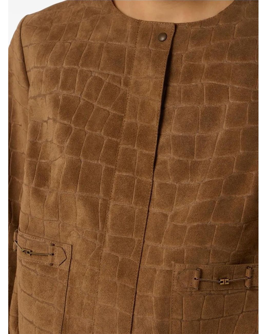 Elisabetta Franchi Brown Veste En Daim À Imprimé Alligator