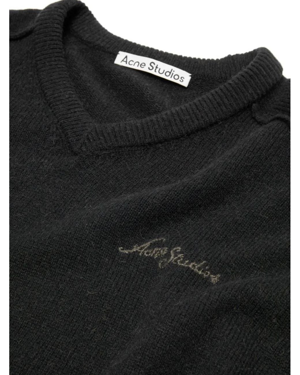 Acne Black Camel Hair V-Neck Sweater for men