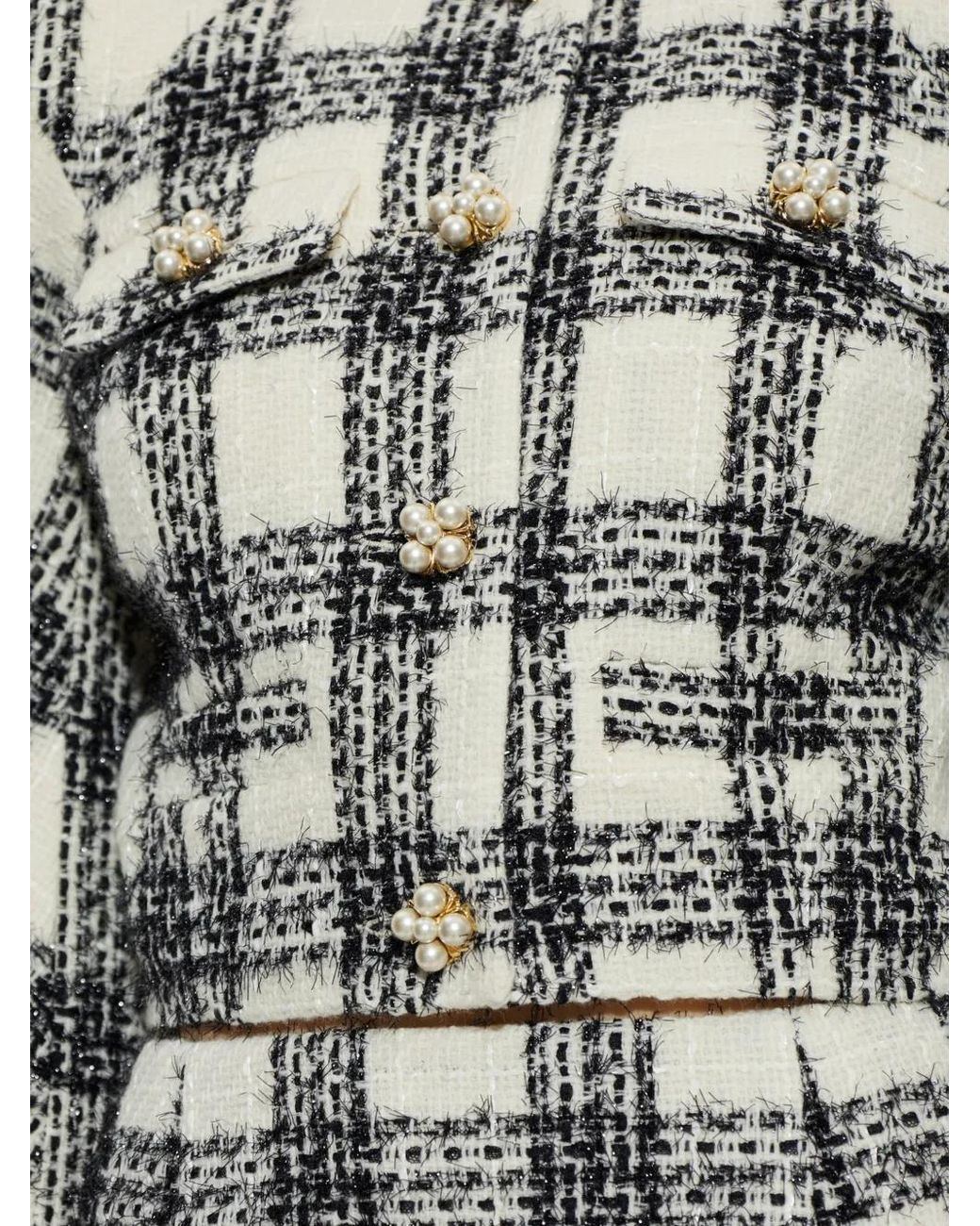 Vetements White Check-Pattern Crop Tweed Jacket
