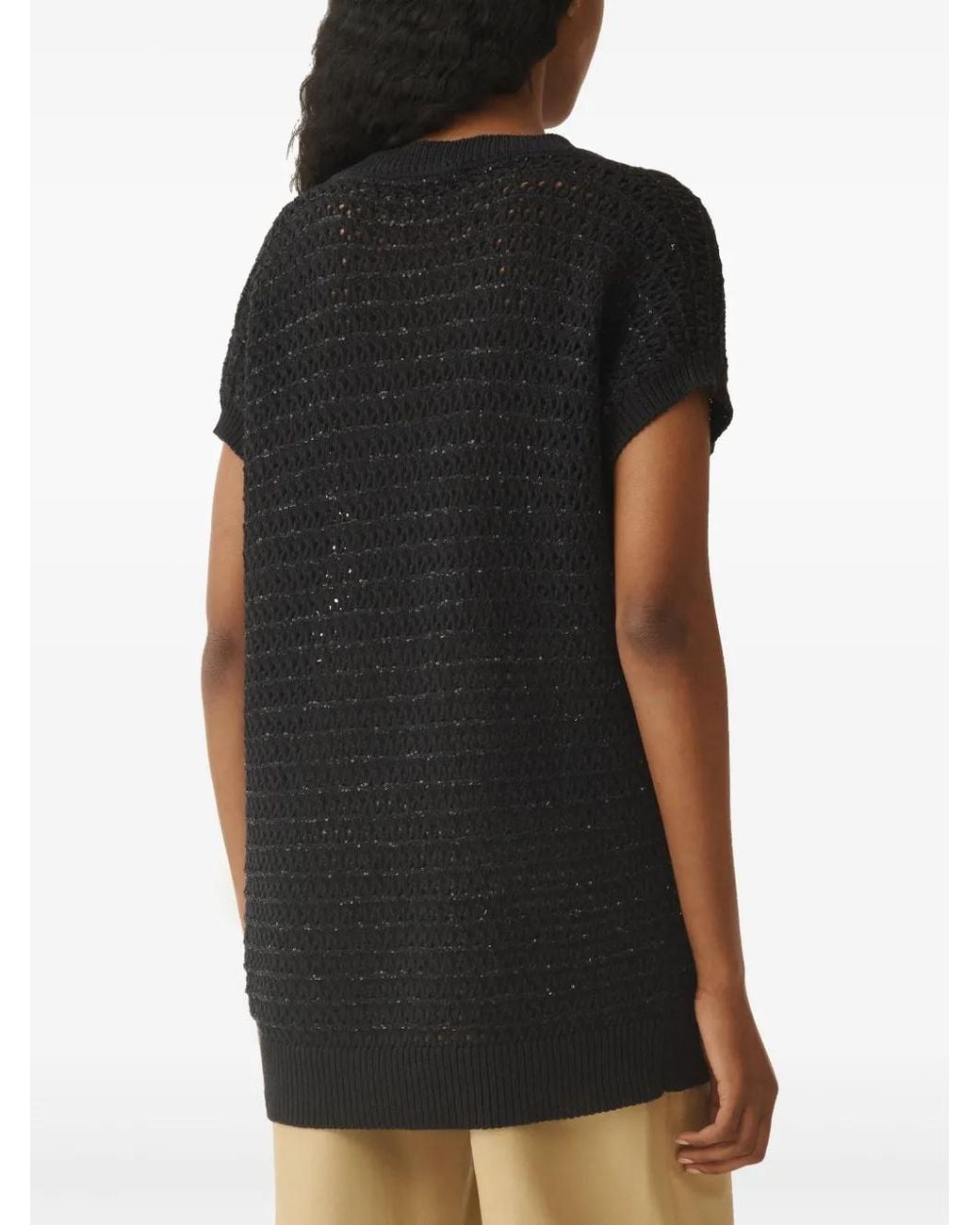 Fabiana Filippi Black Cotton V-Necked Top