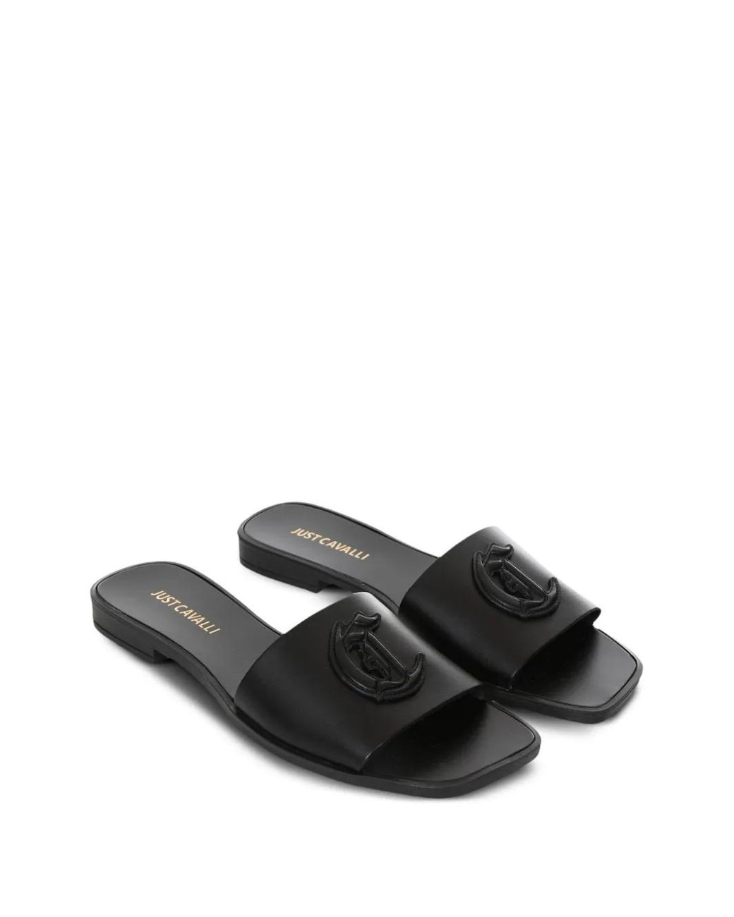 Just Cavalli Black Leather Slippers