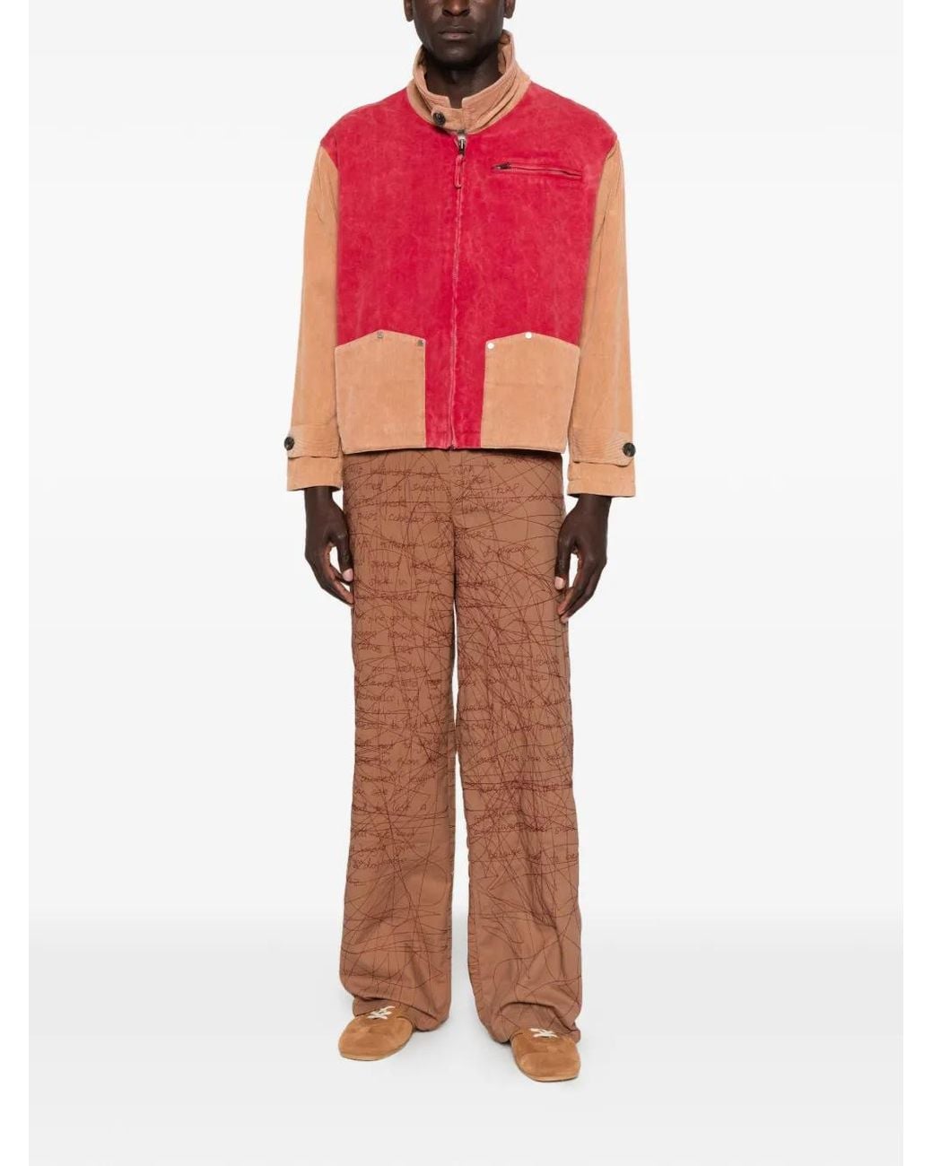 Kidsuper Brown Embroidered Scribble-Pattern Trousers for men