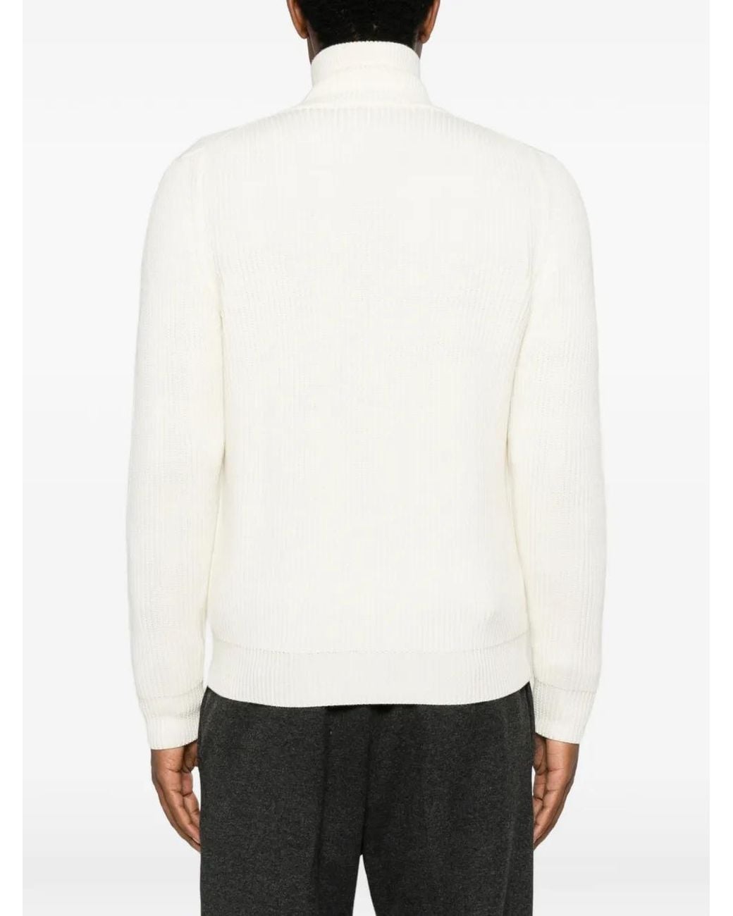 LUIGI GENTILE White Ribbed-Knit Zip-Up Cardigan for men