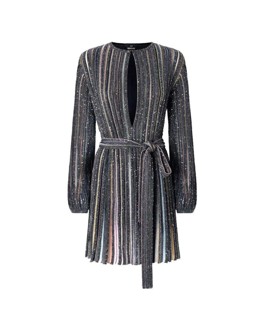 Missoni Gray Short Dress With V-Neck And Belt