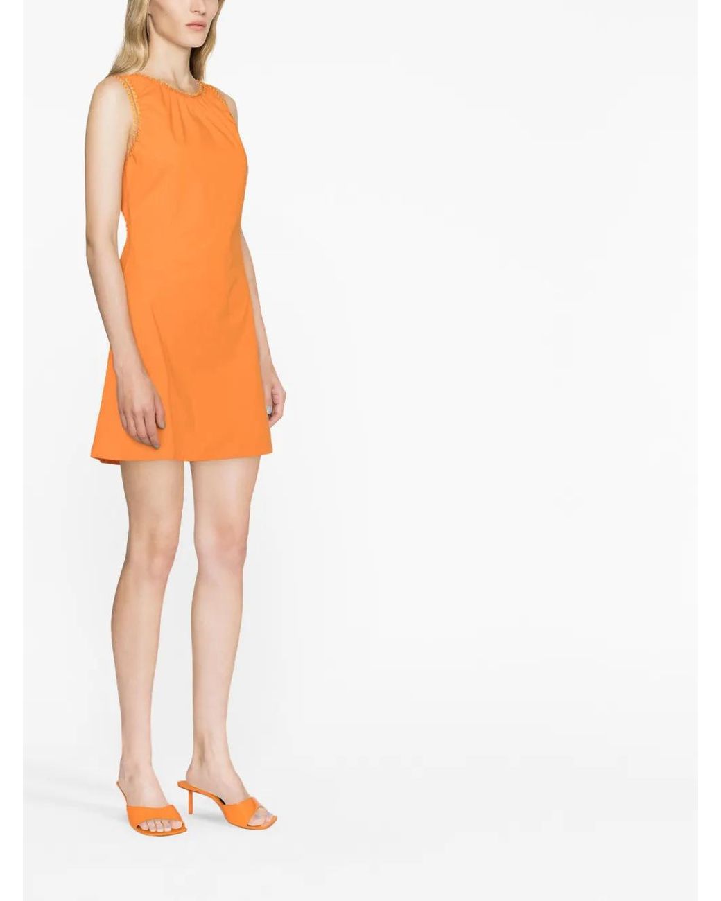 Boutique Moschino Orange Robe Courte En Coton À Design Sans Manches