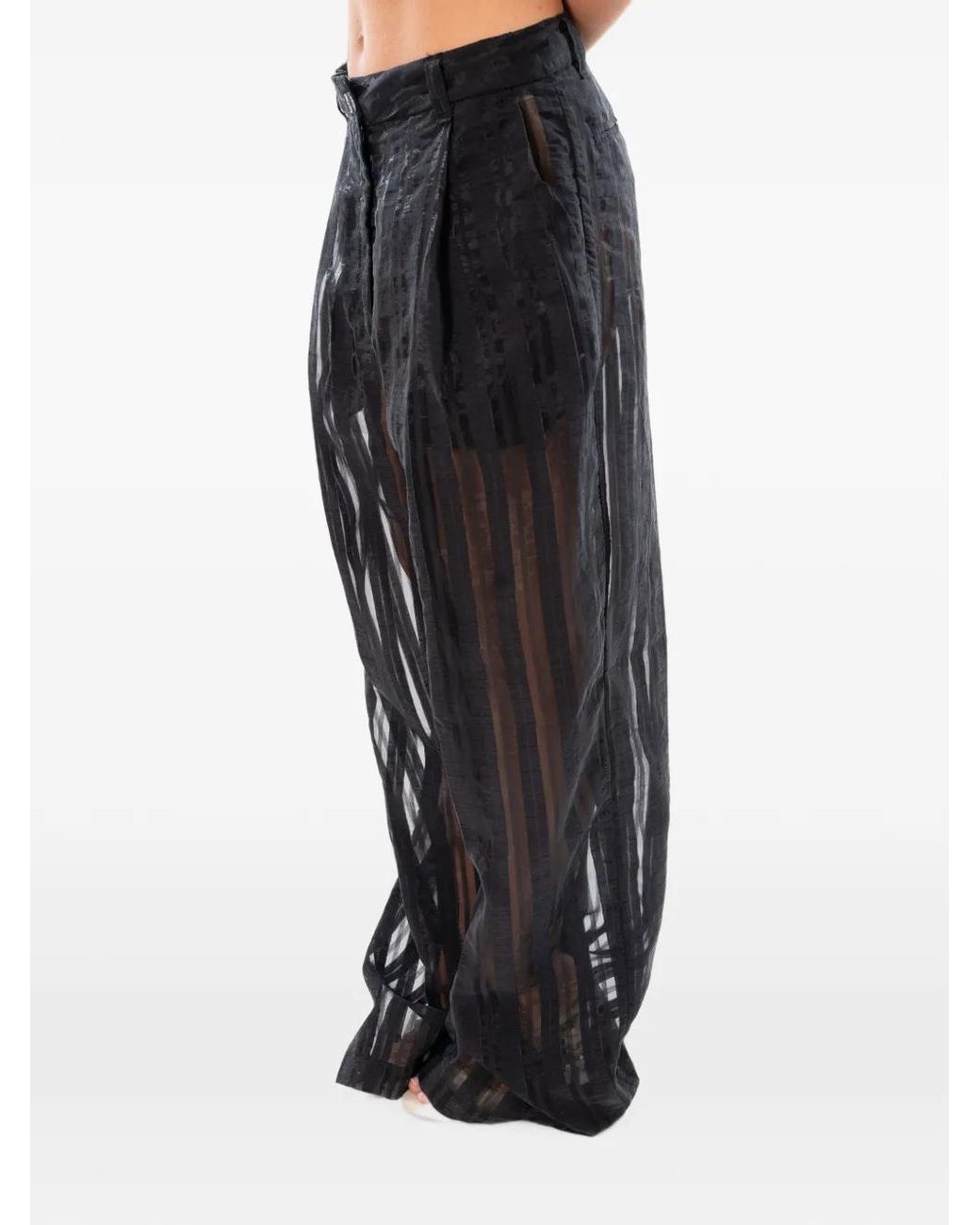 White Sand Black Pantalon Transparent À Rayures Craie
