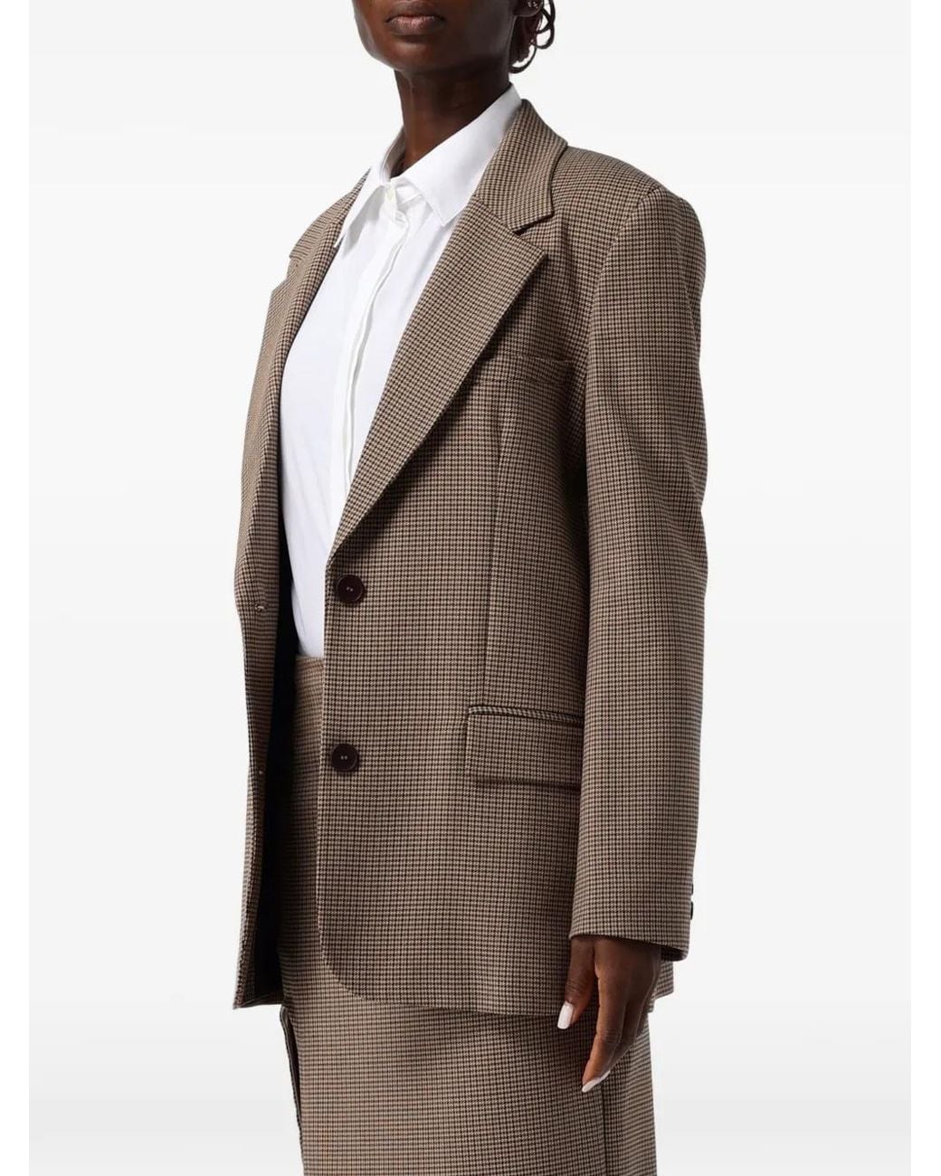 Mar De Margaritas Natural Houndstooth-Pattern Single-Breasted Blazer