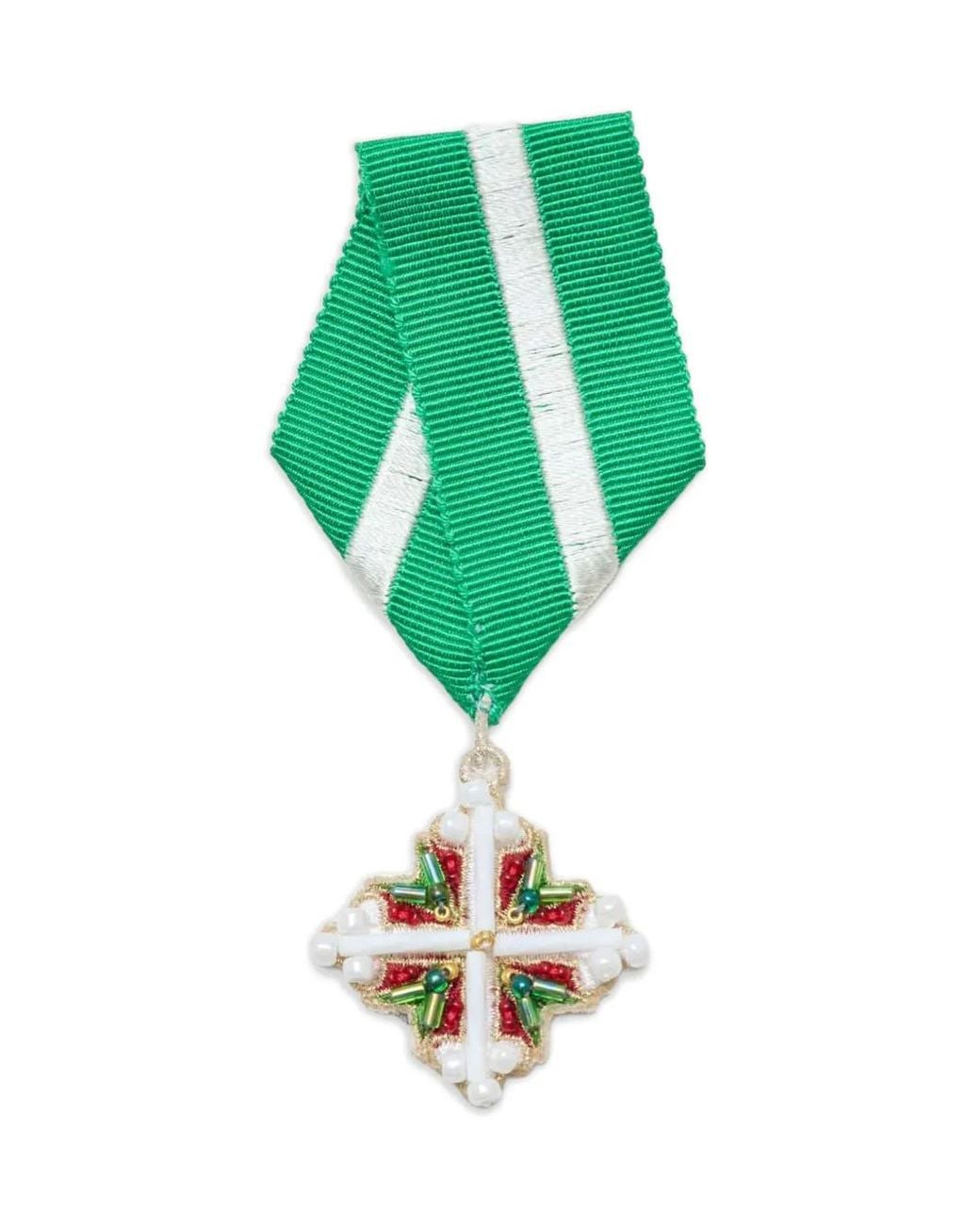 Undercover Green Bead-Embellished Ribbon Brooch