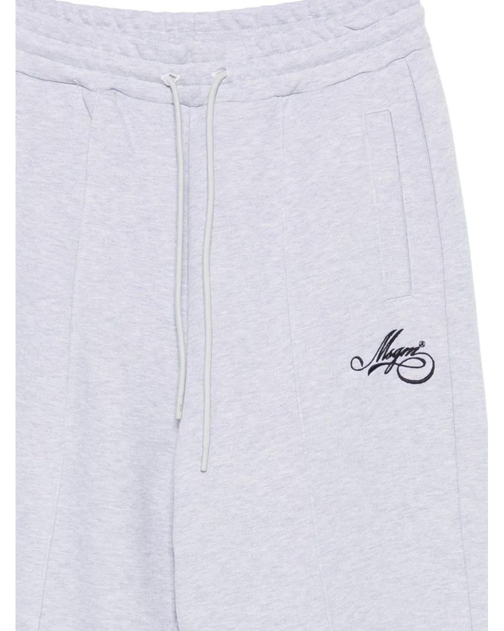 MSGM White Embroidered-Logo Sweatpants