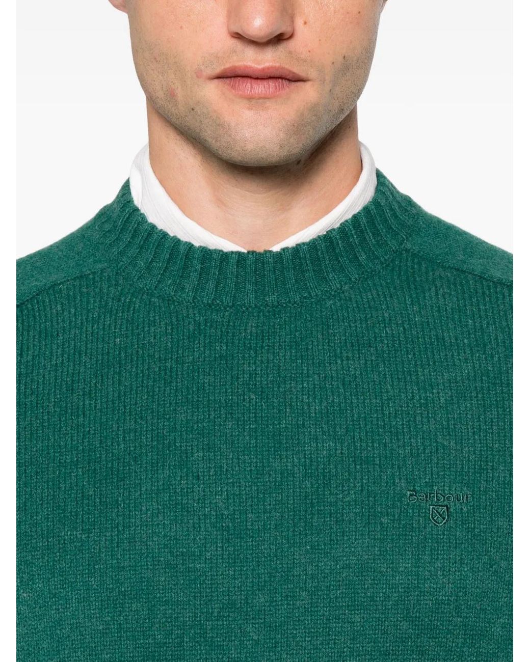 Barbour Green Embroidered-Logo Wool Sweater for men
