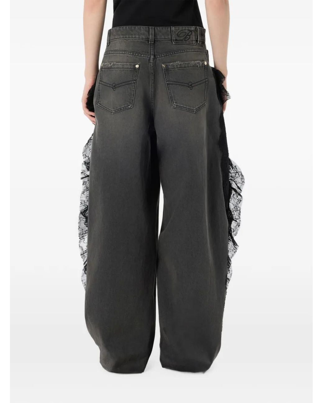 Blumarine Black Lace-Trim Ruffled Jeans