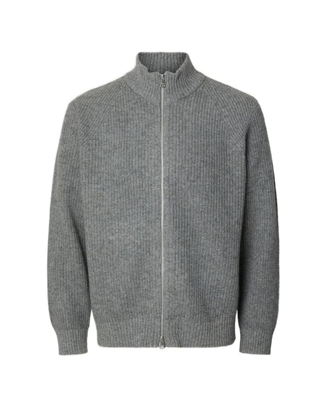SELECTED Gray Zip-Fastening Ribbed-Knit Cardigan for men