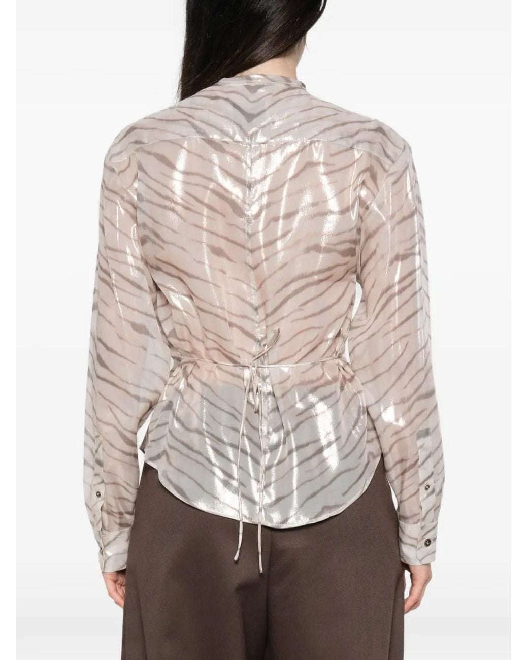 Isabel Marant White Zebra-Print Metallic-Finish Shirt