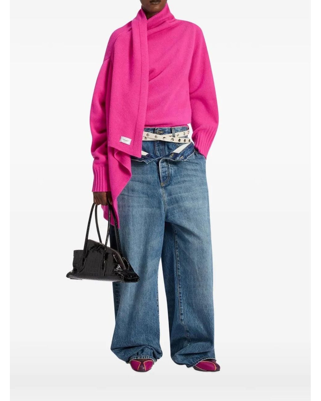 The Attico Pink Scarf-Detail Sweater