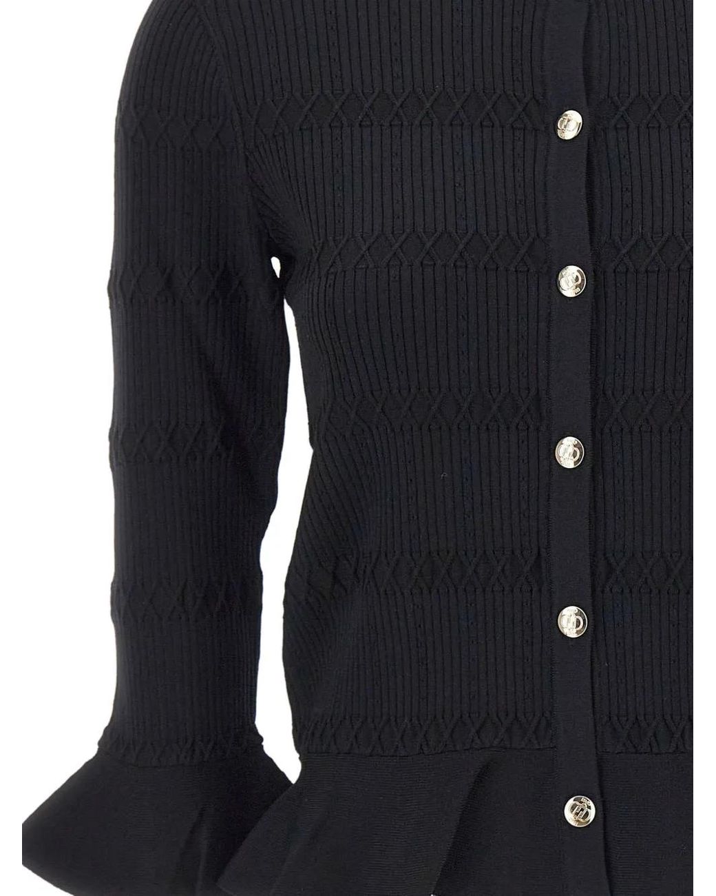 Liu Jo Blue Ruffled Rib-Knit Cardigan