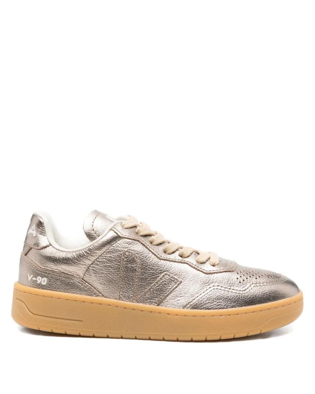 Veja Metallic V-90 Leather Sneakers