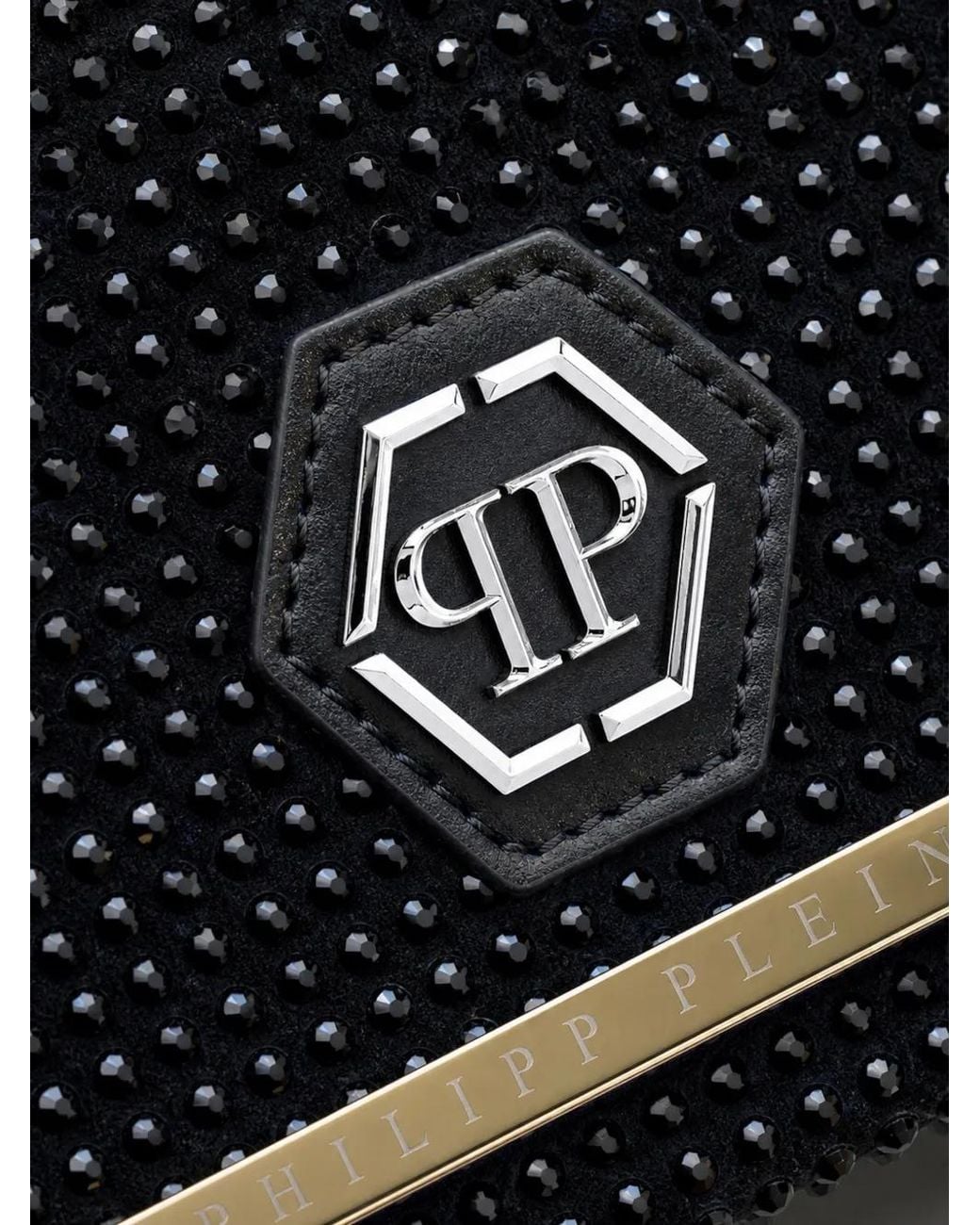 Philipp Plein Black Crystal-Embellished Suede Clutch Bag