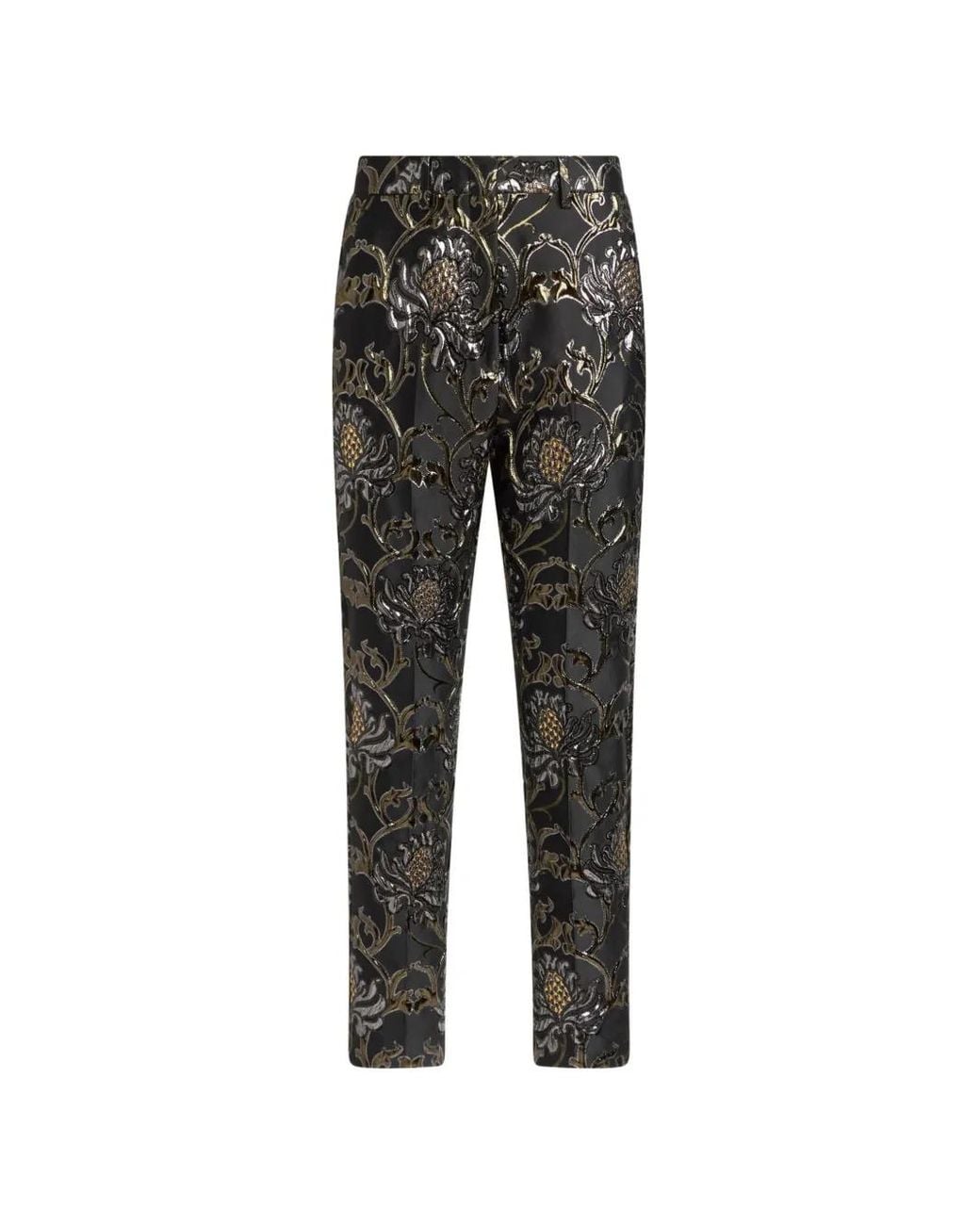 Etro Gray Cropped Jacquard Trousers With Damask Motif