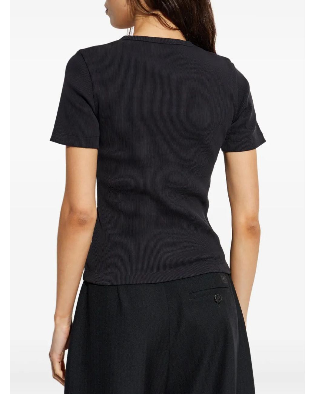 Tory Burch Black Ribbed Top With Logo Patch