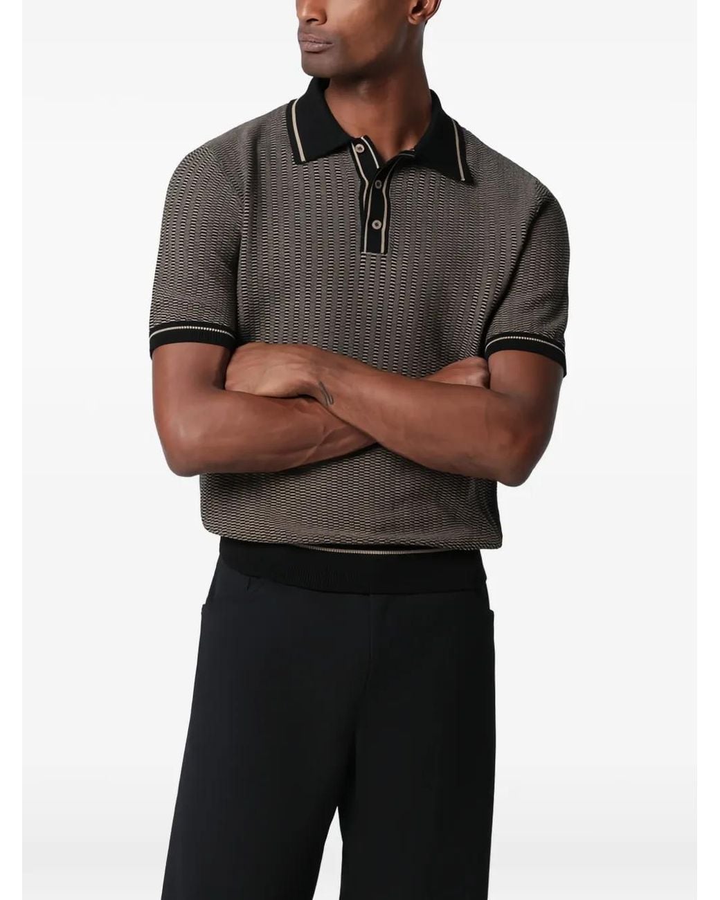 Tagliatore Black Textured Short-Sleeves Polo Shirt for men