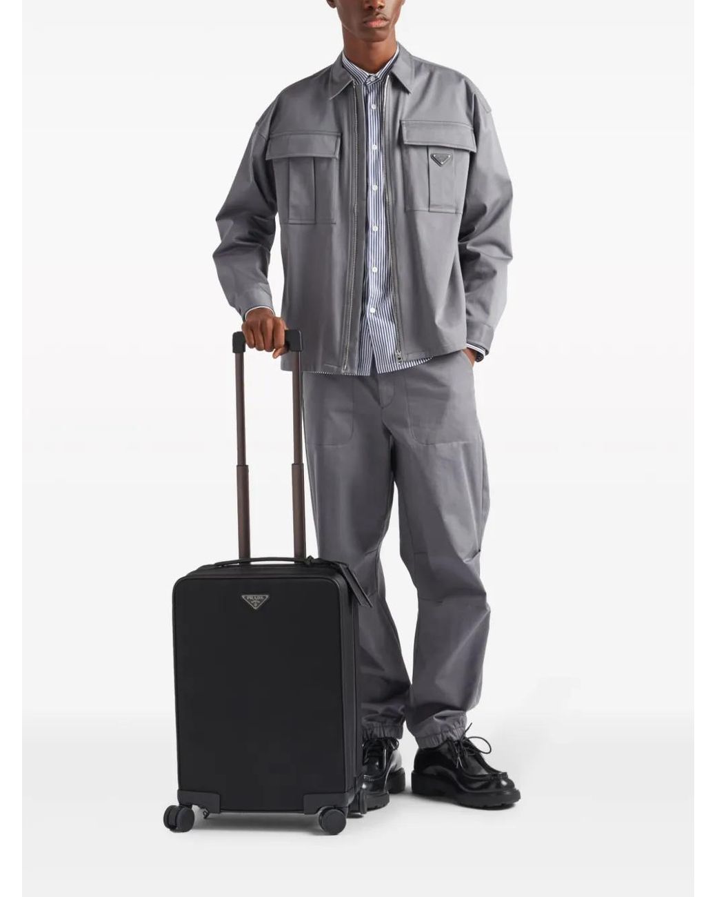 Prada Black Re-Nylon And Saffiano Leather Trolley