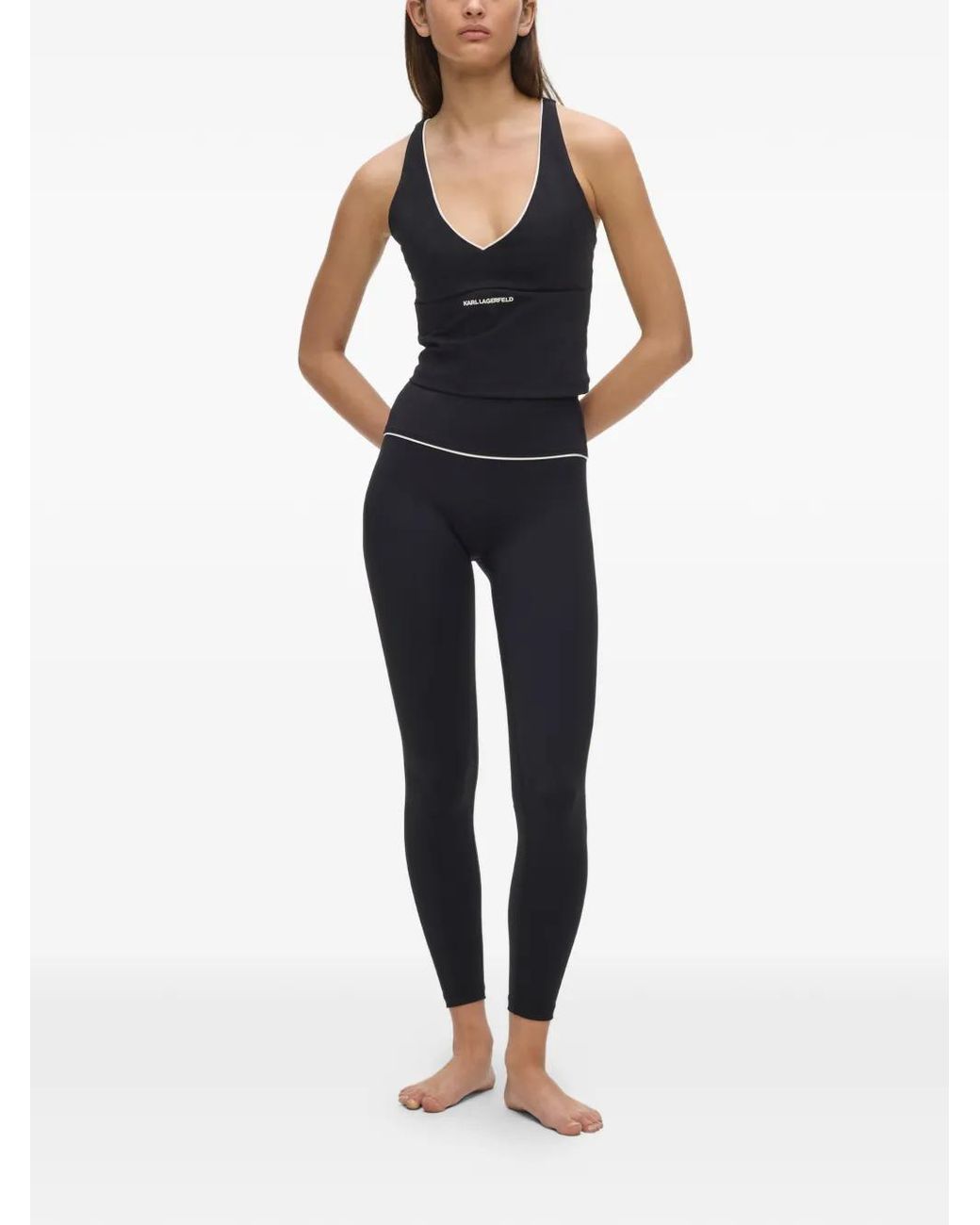 Karl Lagerfeld Black Contrast Piping Athleisure Leggings