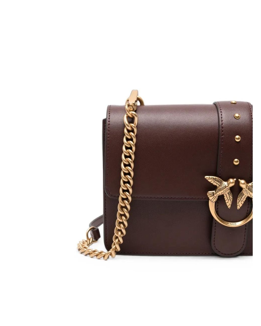 Pinko Brown Small Love One Classic Studded Shoulder Bag