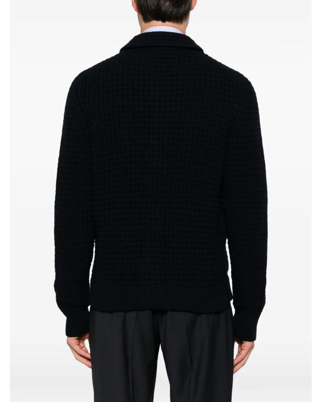 AROVESCIO Black Waffle-Knit Button-Up Jacket for men