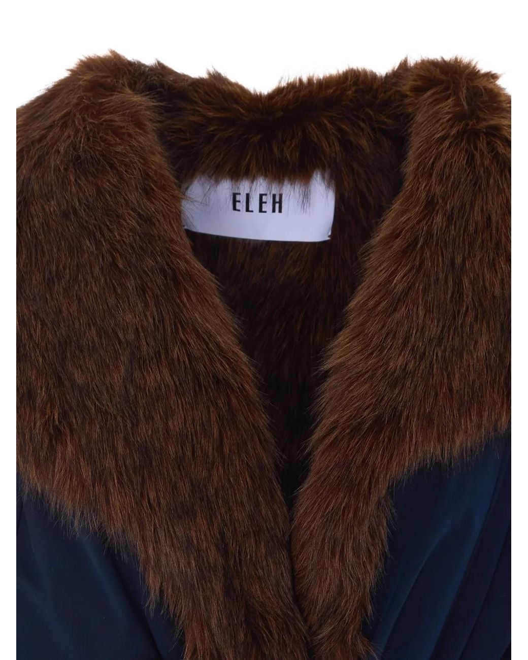 ELEH Blue Faux-Fur Trim Belted Jacket