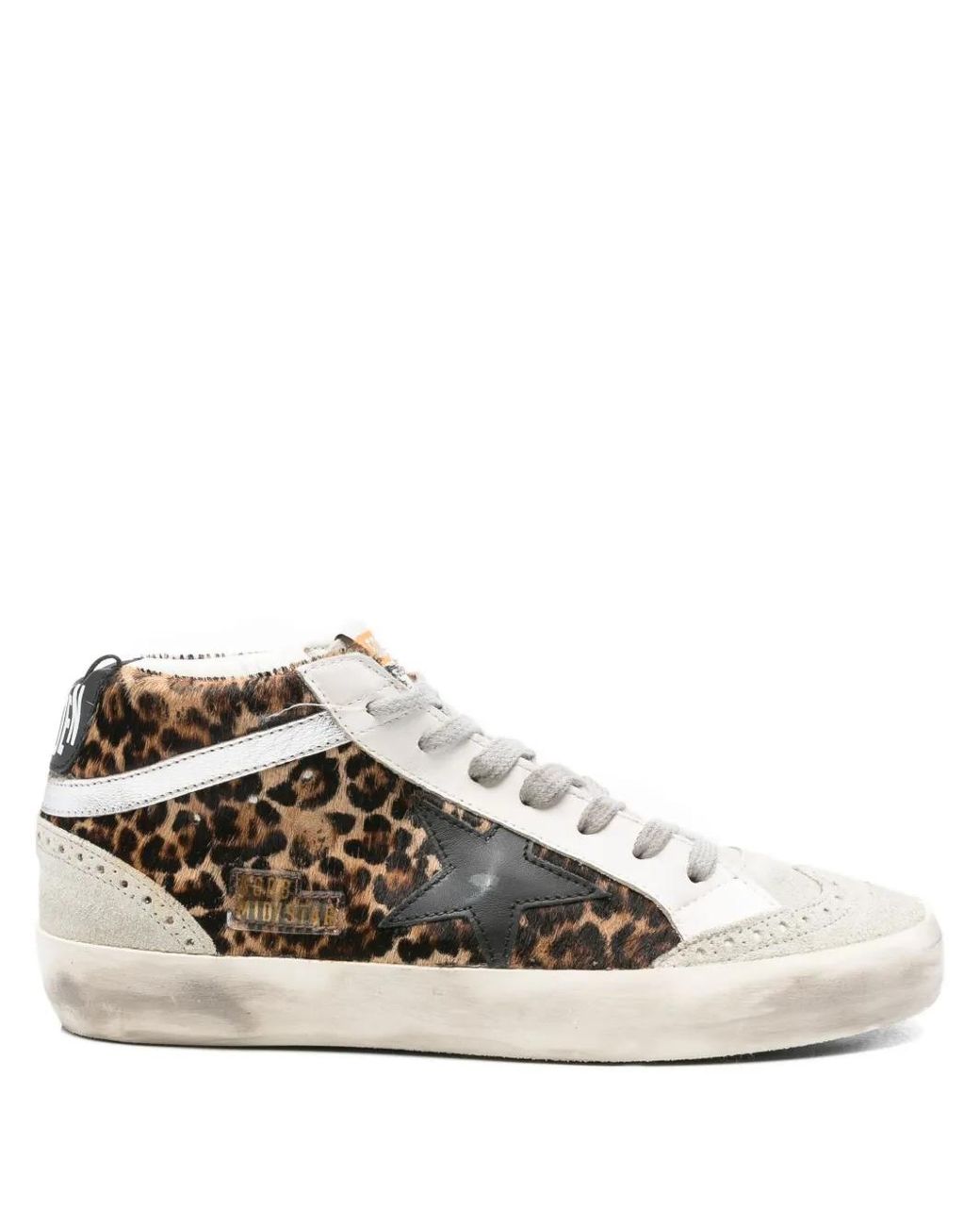 Golden Goose Deluxe Brand Gray Mid Star Leopard-Print Sneakers