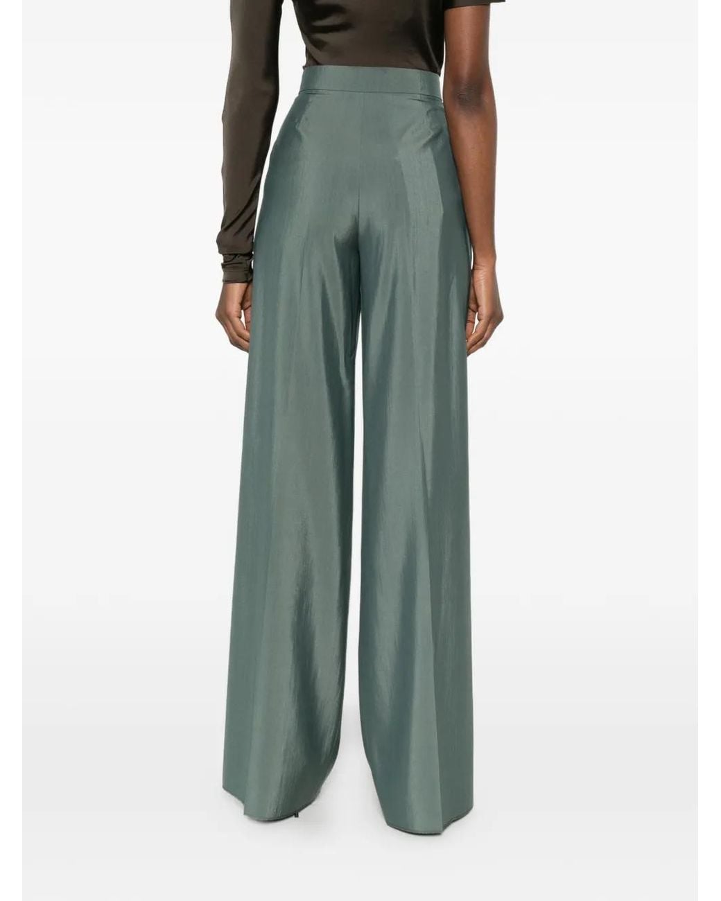 Max Mara Green Wool Wide-Leg Trousers