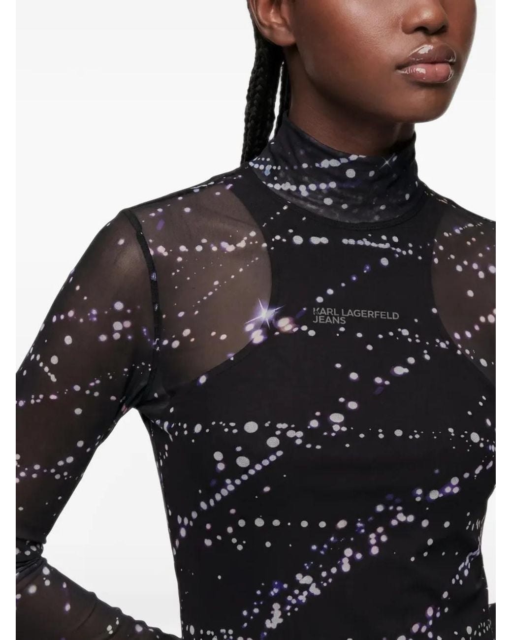 Karl Lagerfeld Black Mesh Constellation Print Top