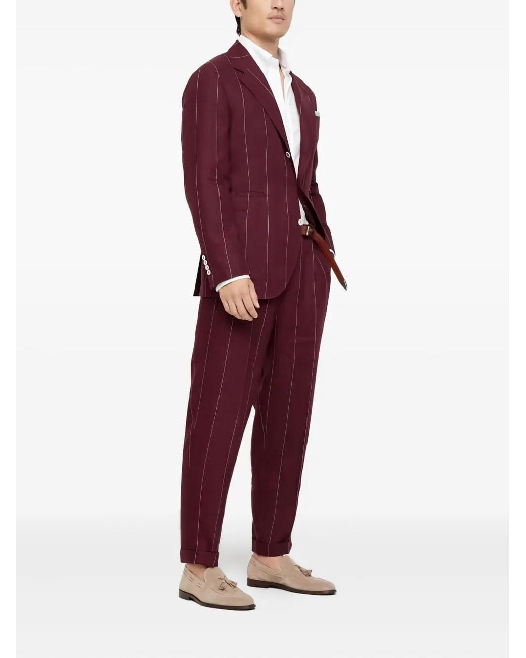 Brunello Cucinelli Purple Pinstripe Linen Suit for men